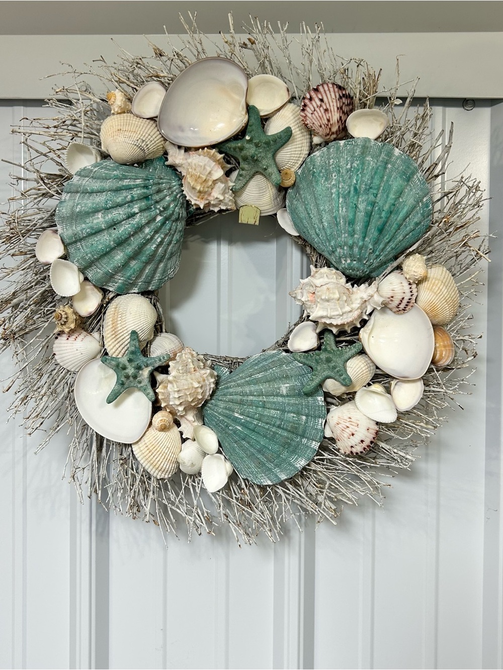Summer Coastal Shell Seashell Wreath 20" Aqua And Natural Colors Beach Vibes